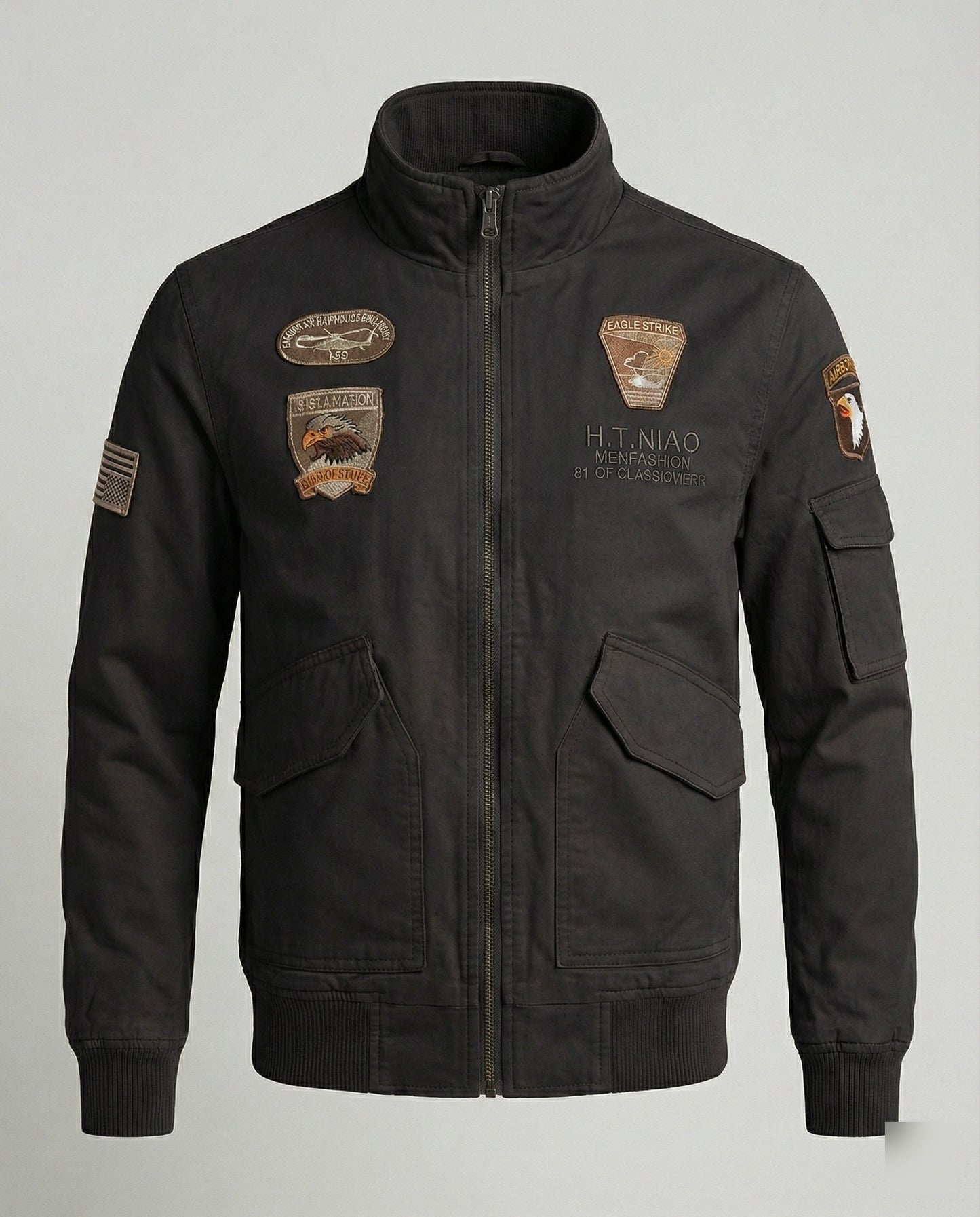 Herren Bomberjacke Militärstyle Nylon Schwarz - Norvielle