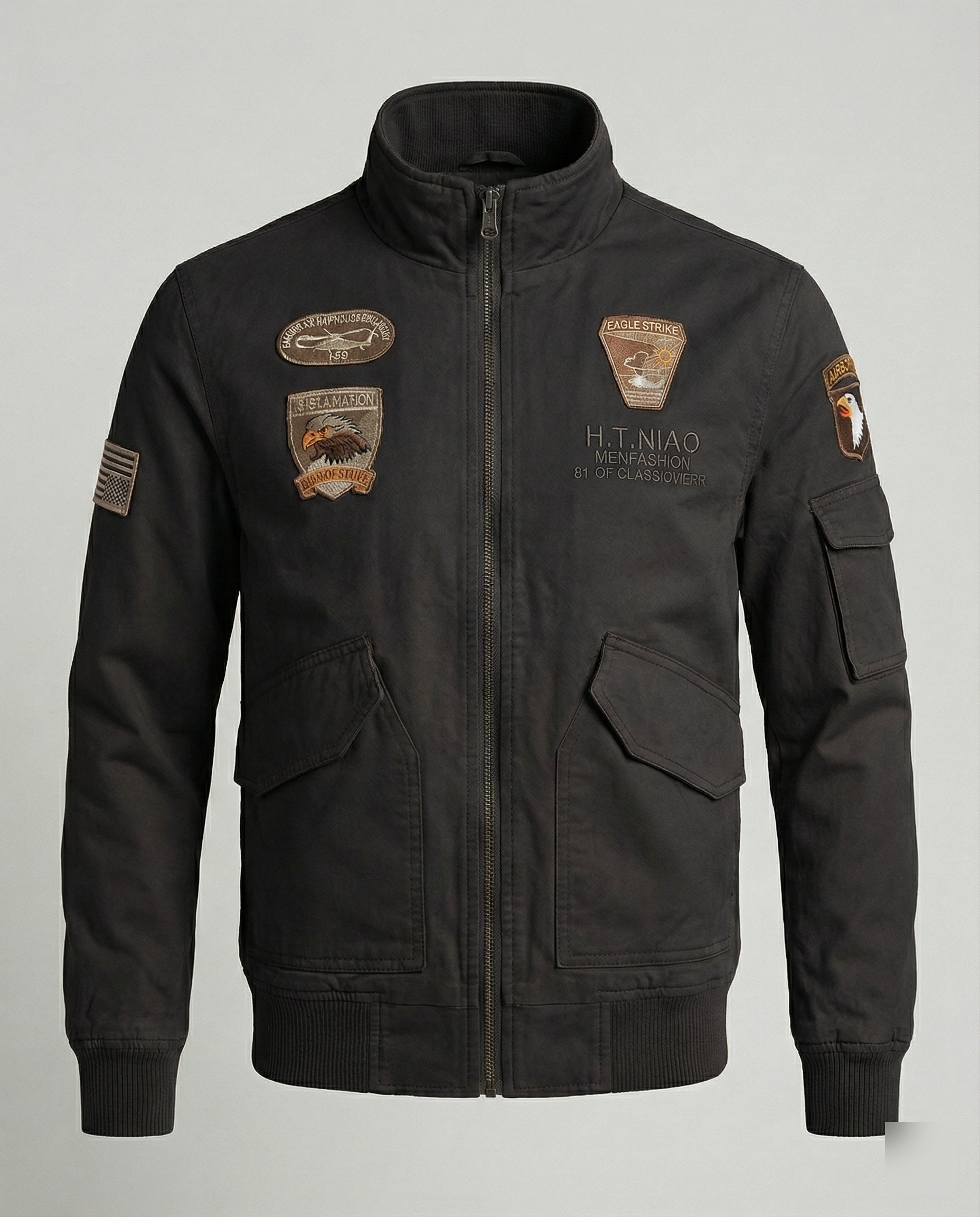Herren Bomberjacke Militärstyle Nylon Schwarz - Norvielle