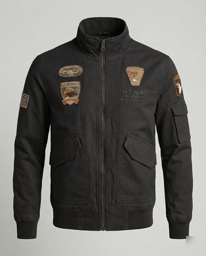 Herren Bomberjacke Militärstyle Nylon Schwarz - Norvielle