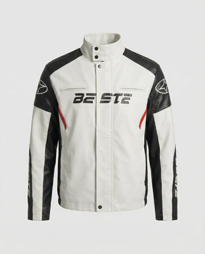Herren Lederjacke Kunstleder Rennradjacke