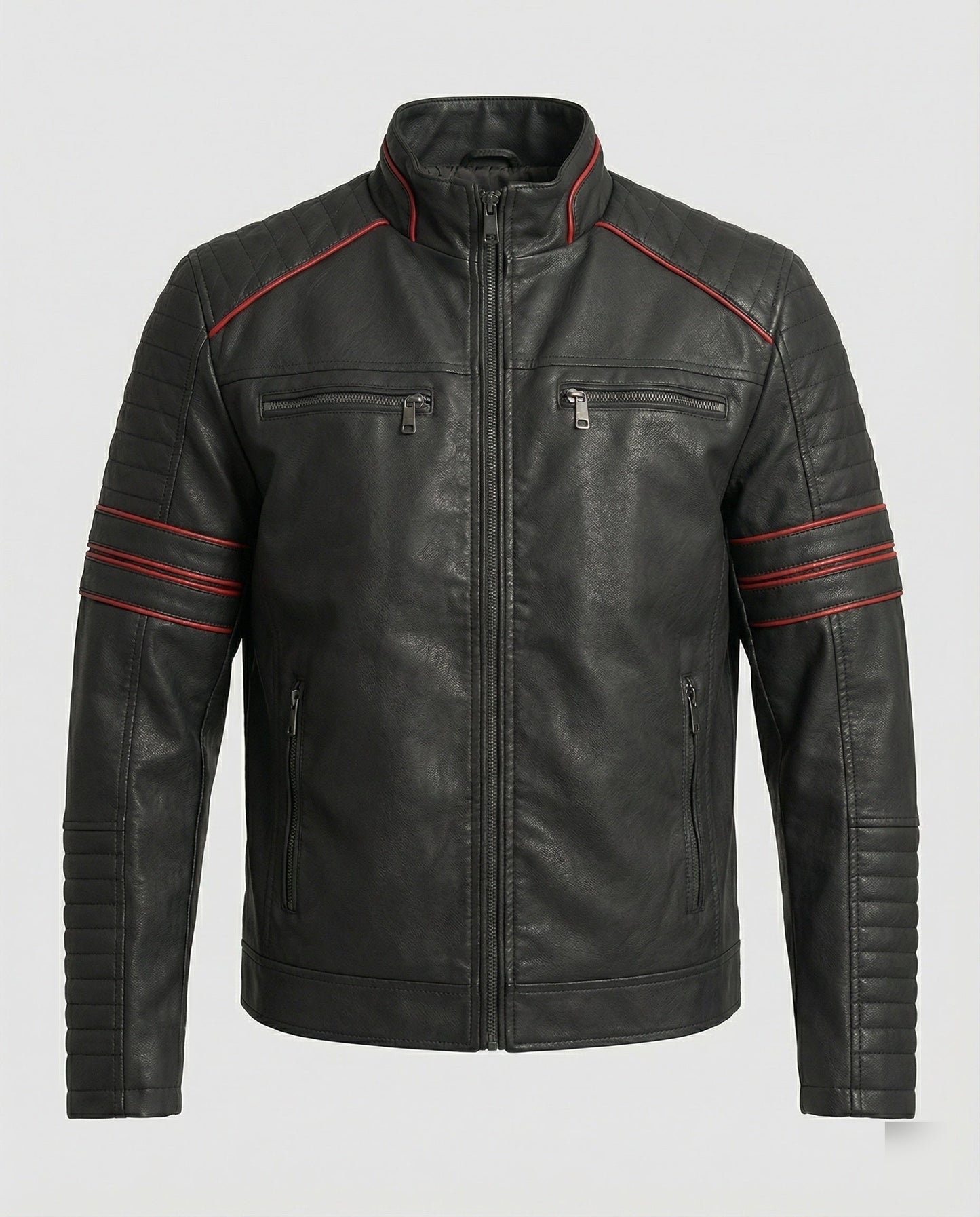 Herren Lederjacke Biker-Style mit Steppung Schwarz - Norvielle