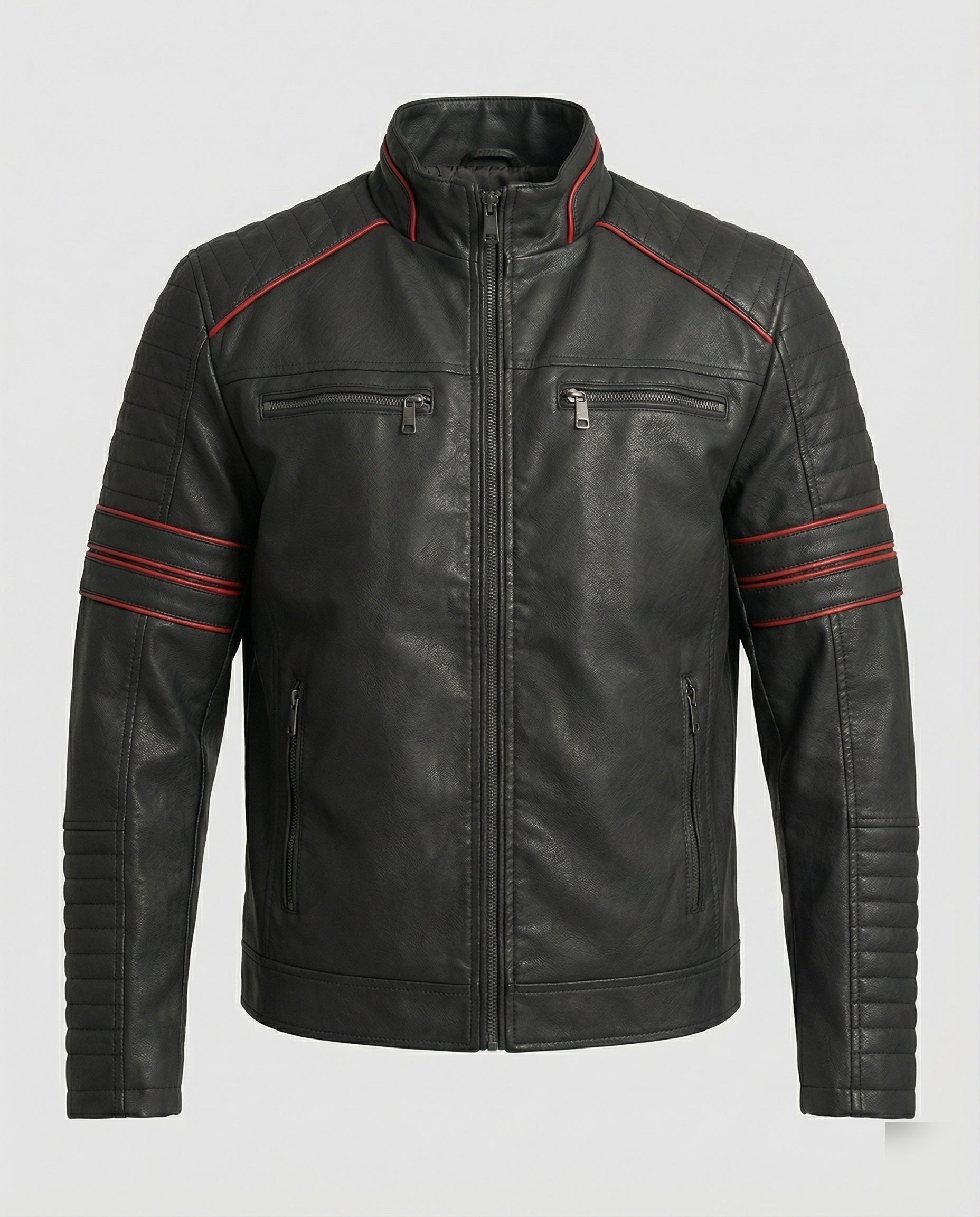 Herren Lederjacke Biker-Style mit Steppung Schwarz - Norvielle