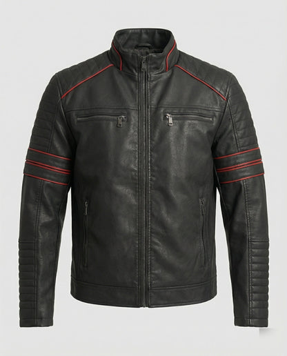 Herren Lederjacke Biker-Style mit Steppung Schwarz - Norvielle