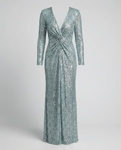 Norvielle Damen Abendkleid Pailletten Langärmlig Maxikleid
