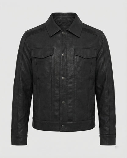 Herren Lederjacke Biker Kurzleder Schwarz - Norvielle