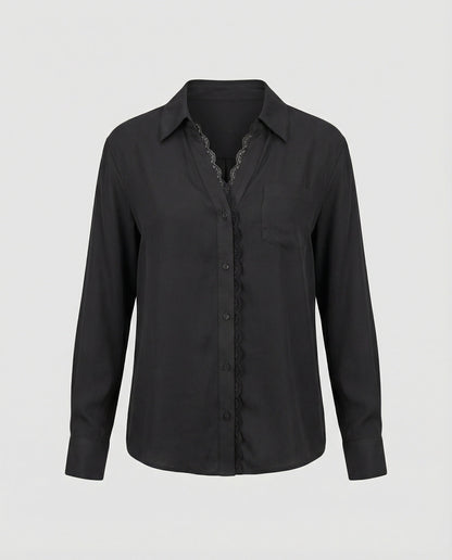 Damen Bluse Spitzenakzent Weiß