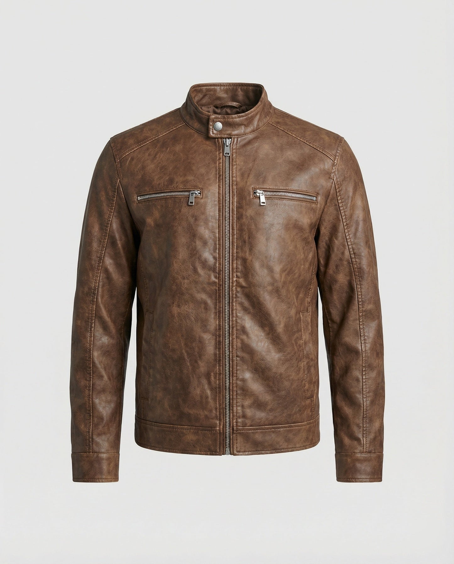 Herren Lederjacke Asymmetrisch Vintage Stil