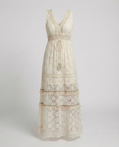 Norvielle Damen Boho Spitzenkleid Sommer