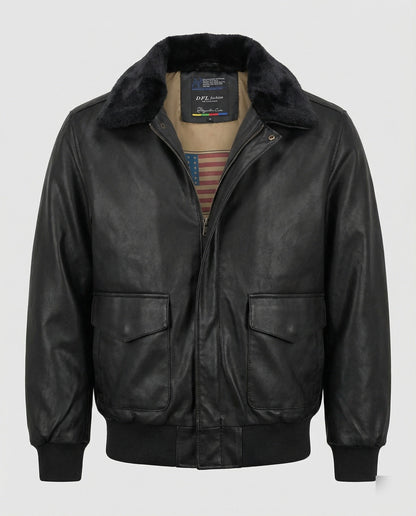 Herren Lederjacke Pilotenstil Teddykragen Schwarz - Norvielle