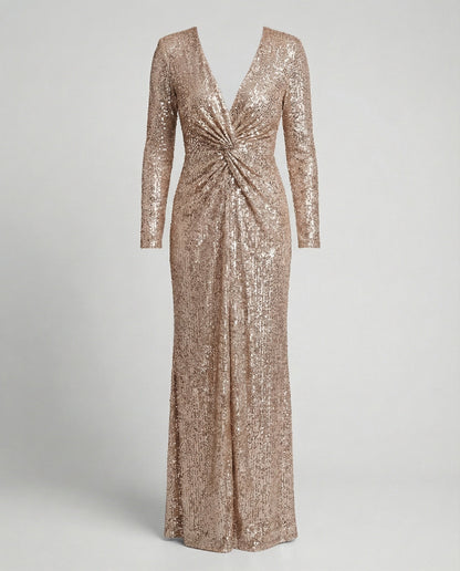 Norvielle Damen Abendkleid Pailletten Langärmlig Maxikleid