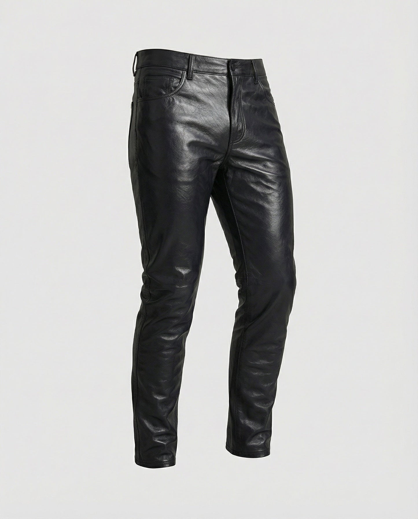 Herren Slim-Fit-Hose Kunstleder Steppdetails