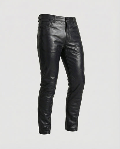 Herren Slim-Fit-Hose Kunstleder Steppdetails