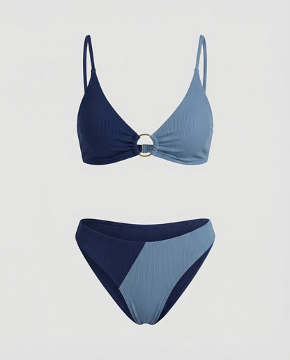 Damen Ripp-Bikini-Set mit Ringdetail