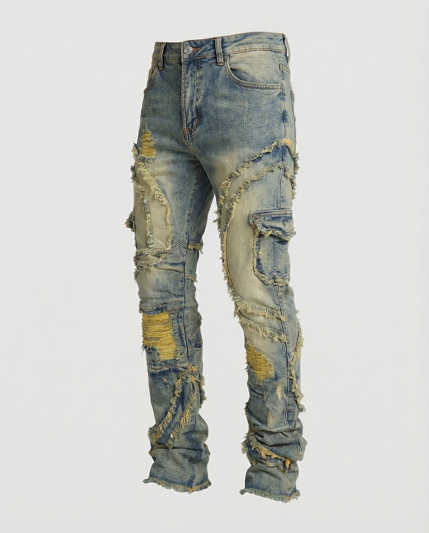 Herren Destroyed Jeans Cargotaschen Dunkelblau - Norvielle