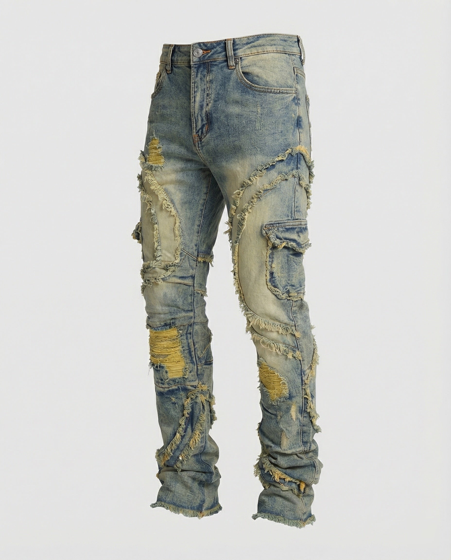 Herren Destroyed Jeans Cargotaschen Dunkelblau - Norvielle