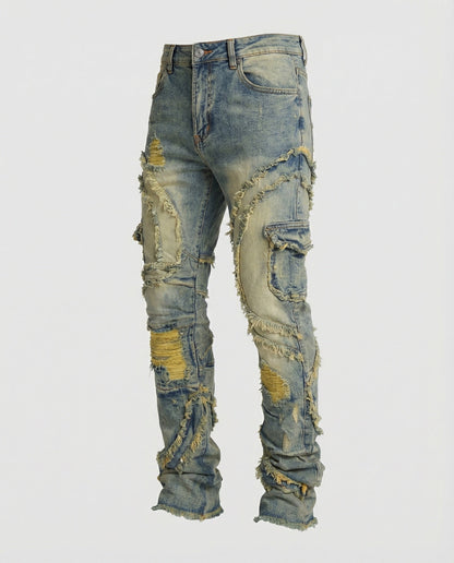 Herren Destroyed Jeans Cargotaschen Dunkelblau - Norvielle