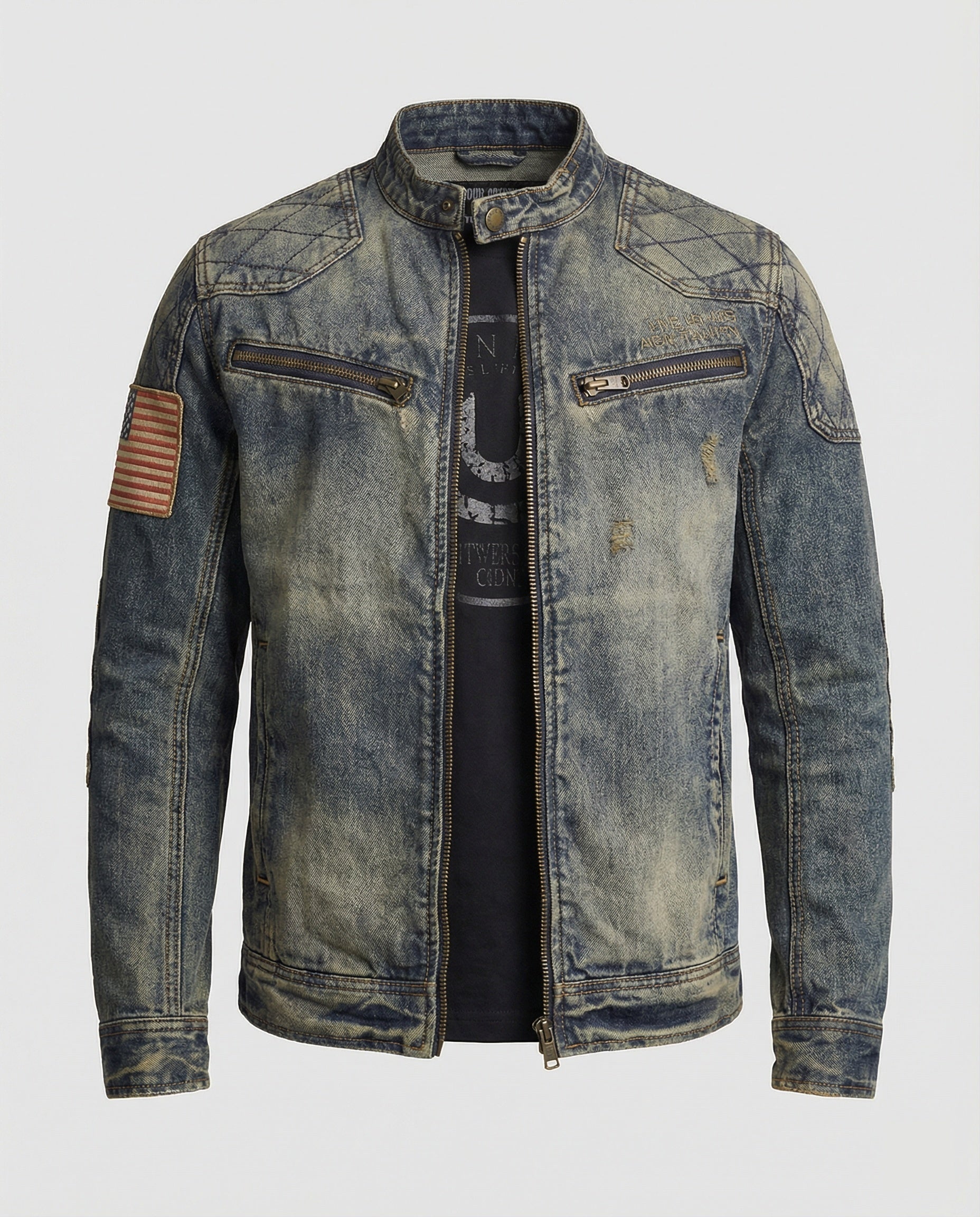 Herren Bikerjacke Stehkragen Jeans - Norvielle
