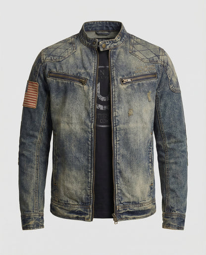 Herren Bikerjacke Stehkragen Jeans - Norvielle