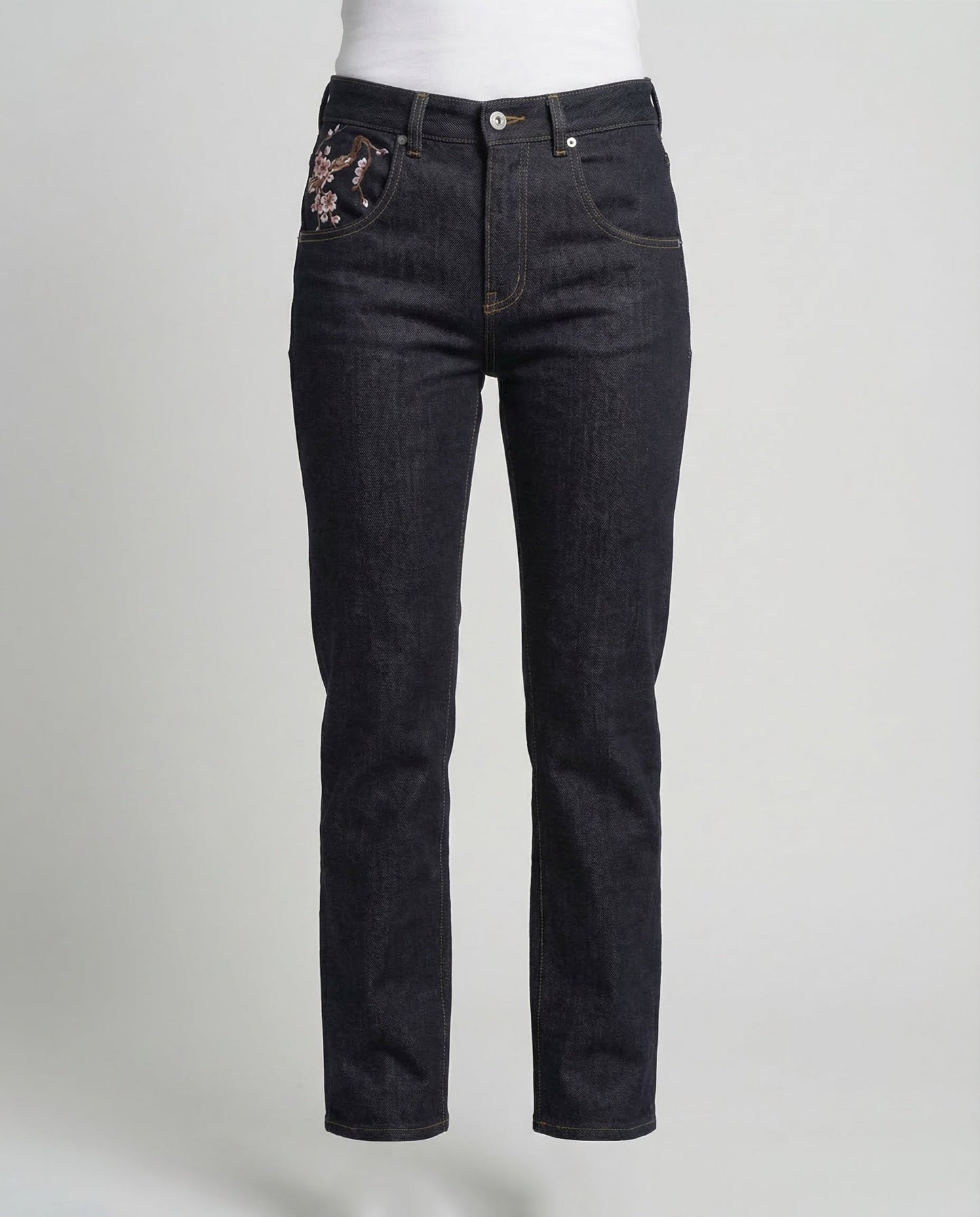Damen High Waist Jeans mit Perlenstickerei