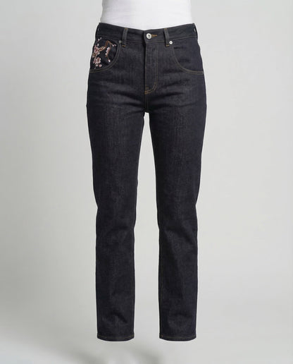 Damen High Waist Jeans mit Perlenstickerei