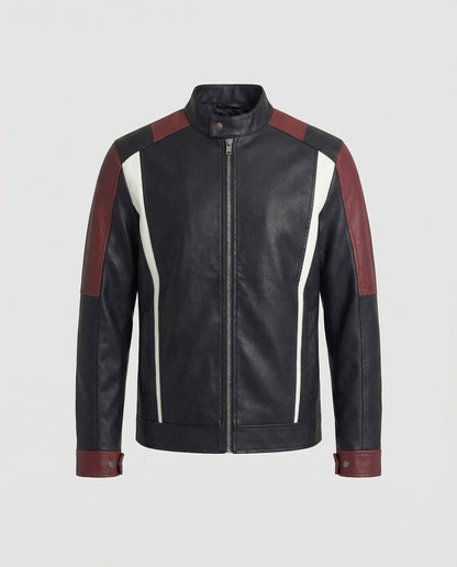 Herren Lederjacke Stehkragen Panelleder