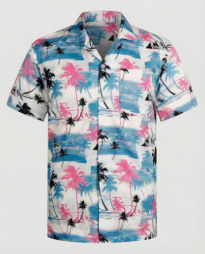 Herren Hawaiihemd Kurzarm Palmenprint