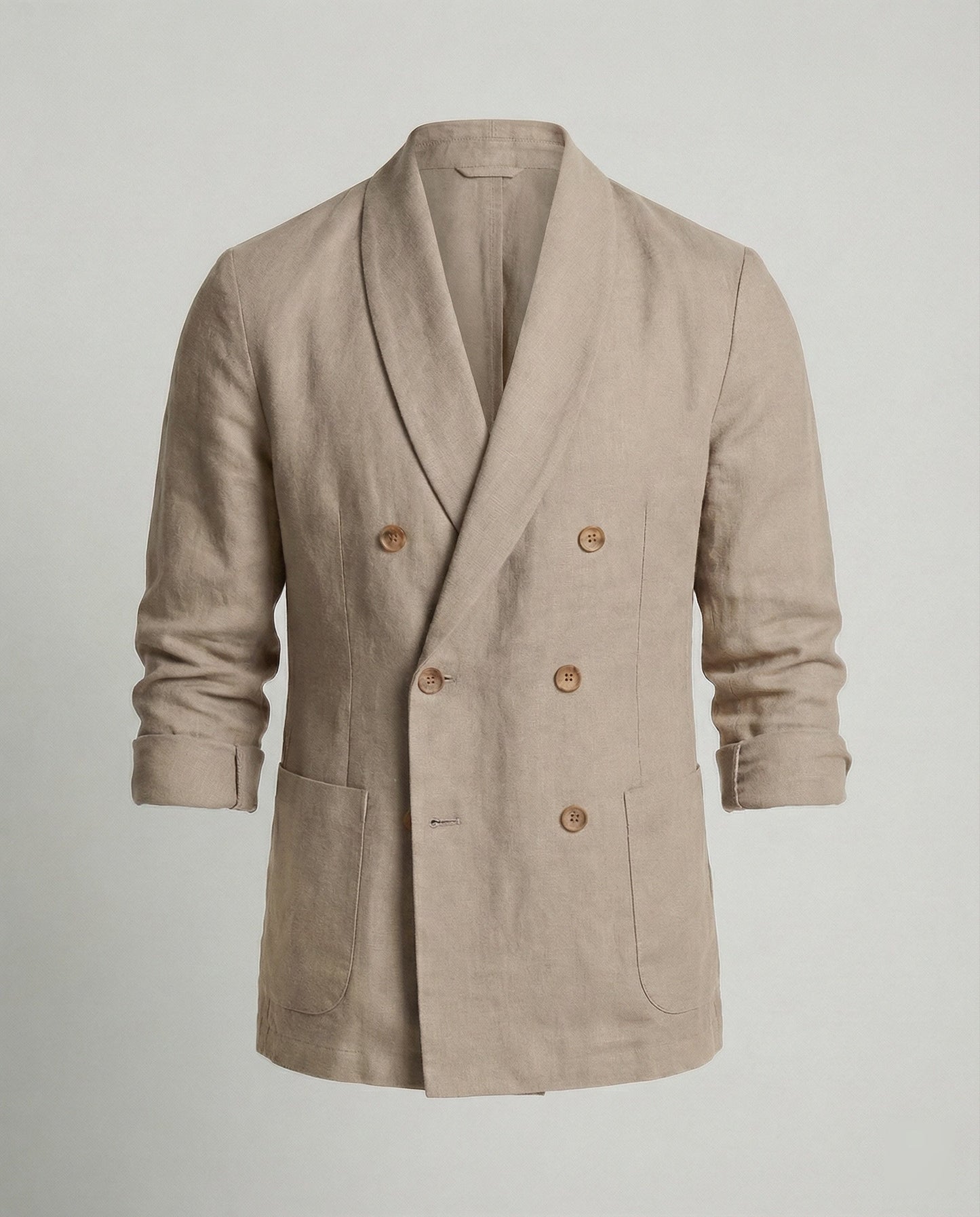 Herren Leinenjacke Leicht Doppelknopf Beige