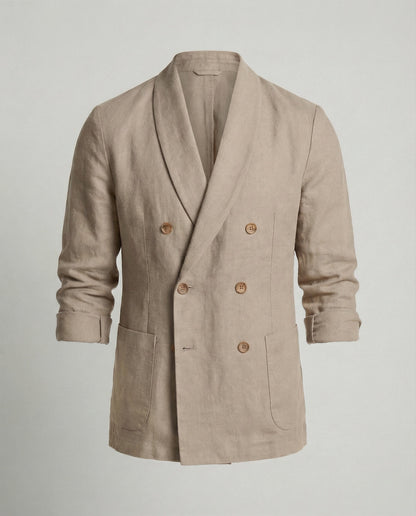 Herren Leinenjacke Leicht Doppelknopf Beige