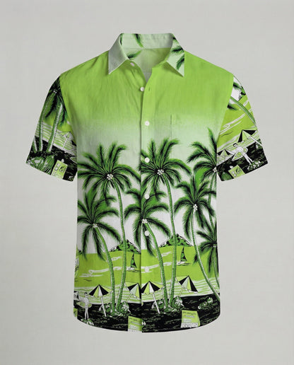 Herren Hawaiihemd Kurzarm Palmenprint