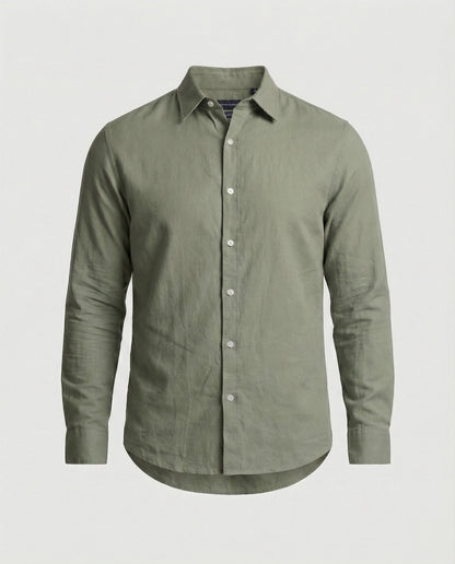 Herren Langarmhemd Leinenmix Beige