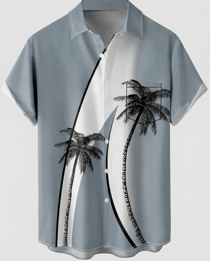 Herren Hawaiihemd Kurzarm Palmenprint