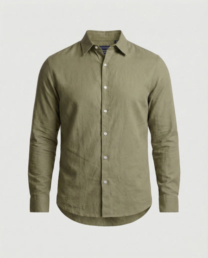 Herren Langarmhemd Leinenmix Beige