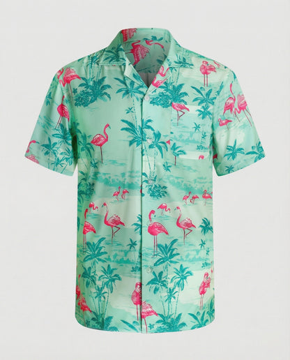 Herren Hawaiihemd Kurzarm Palmenprint