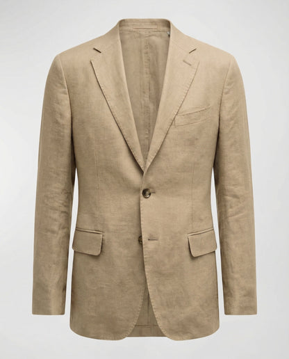 Herren Leinen Sakko Ein-Knopf-Modell Beige Sommer