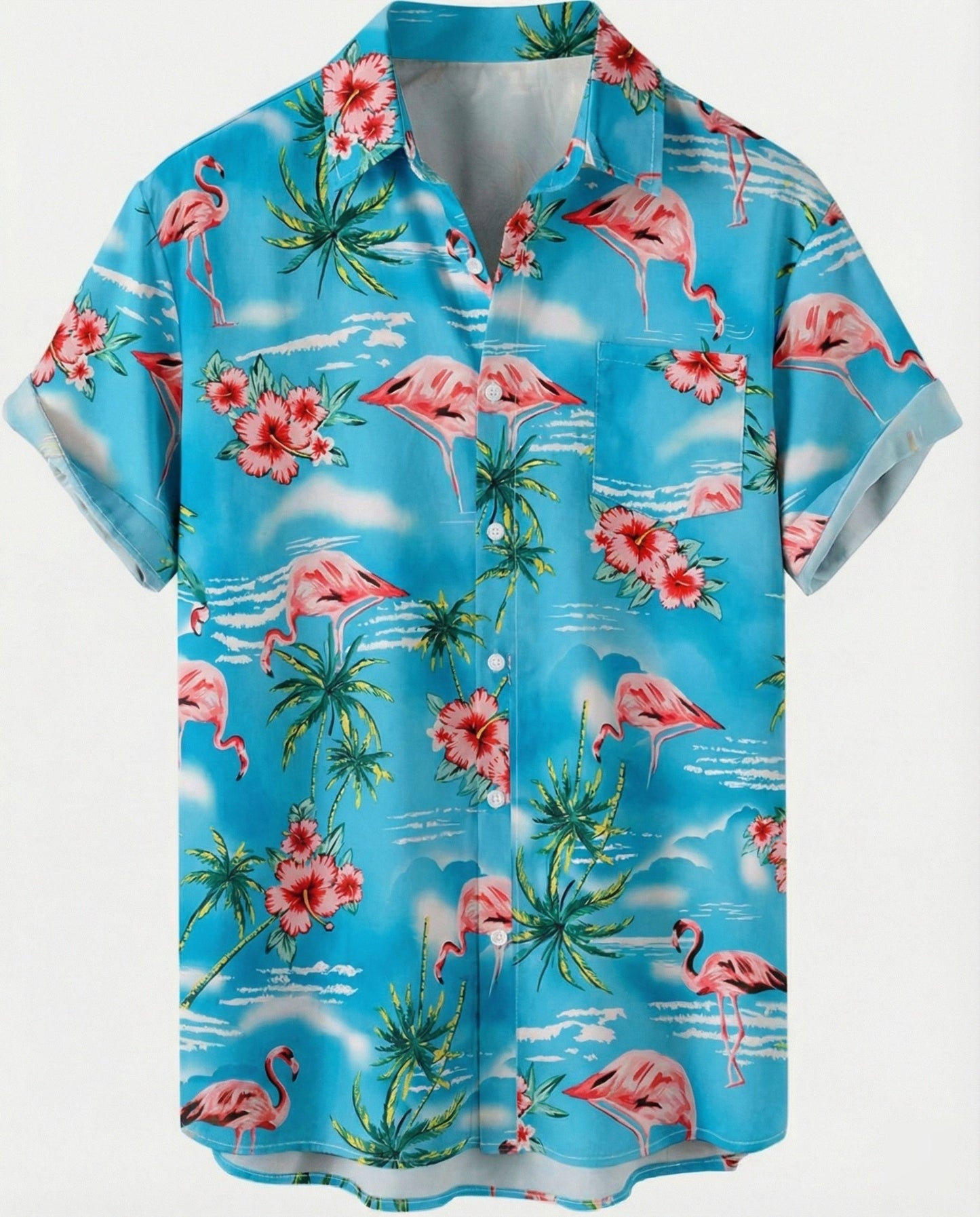 Herren Hawaiihemd Kurzarm Palmenprint