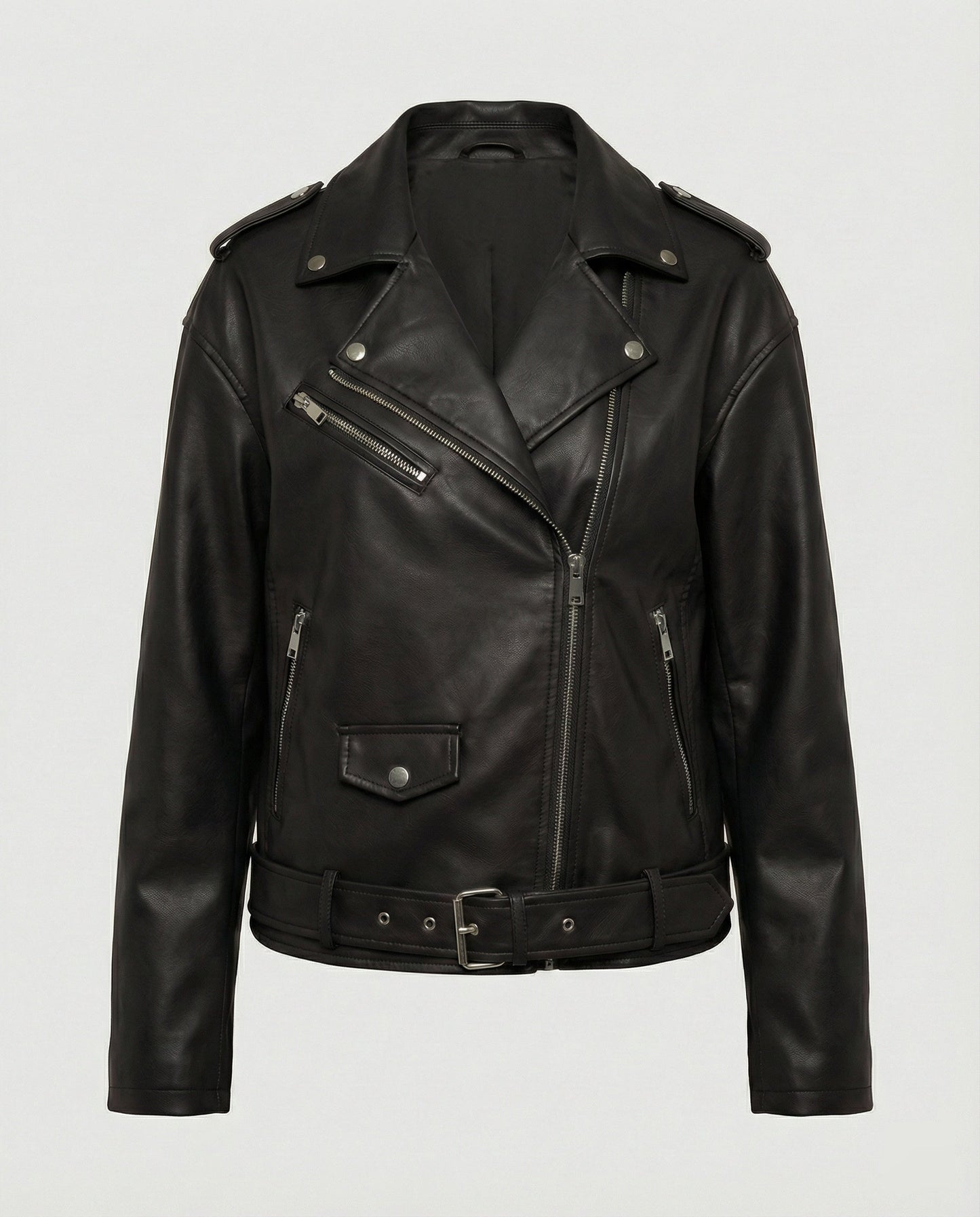Damen Lederjacke Bikerstil Reißverschluss