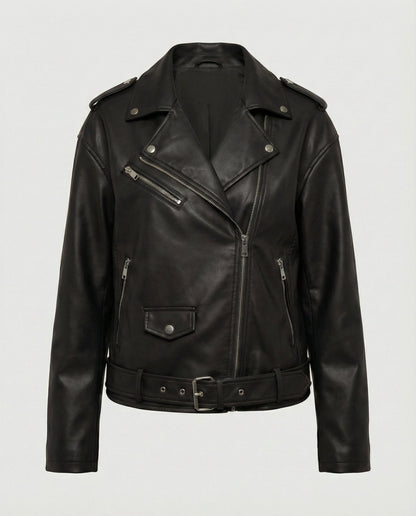Damen Lederjacke Bikerstil Reißverschluss
