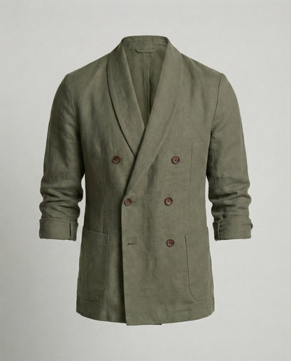 Herren Leinenjacke Leicht Doppelknopf Beige