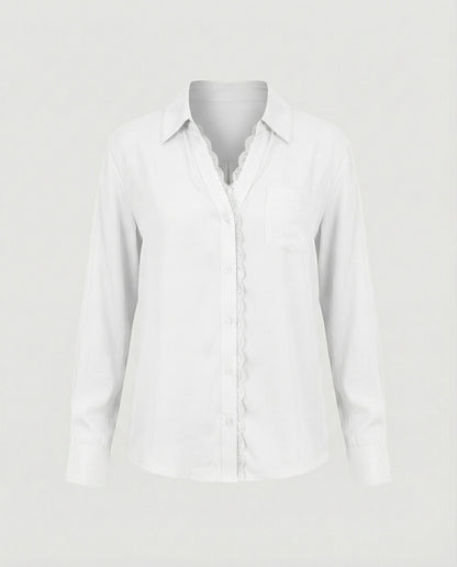 Damen Bluse Spitzenakzent Weiß