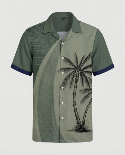 Herren Hawaiihemd Kurzarm Palmenprint