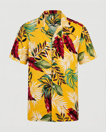 Herren Hawaiihemd Kurzarm Palmenprint