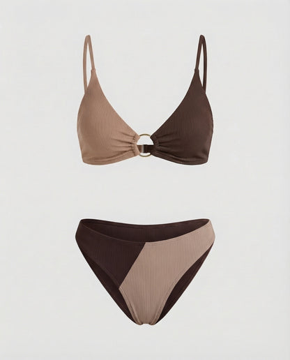 Damen Ripp-Bikini-Set mit Ringdetail