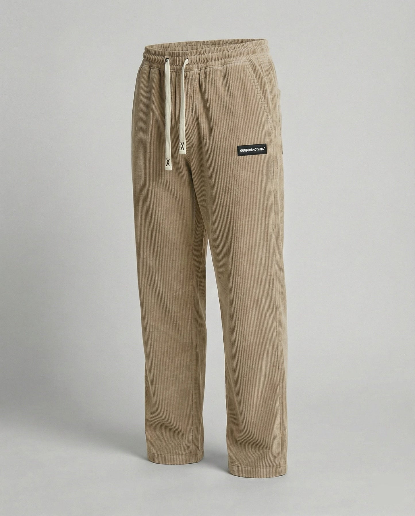 Herren Cordhose Weit Kordelzug Beige
