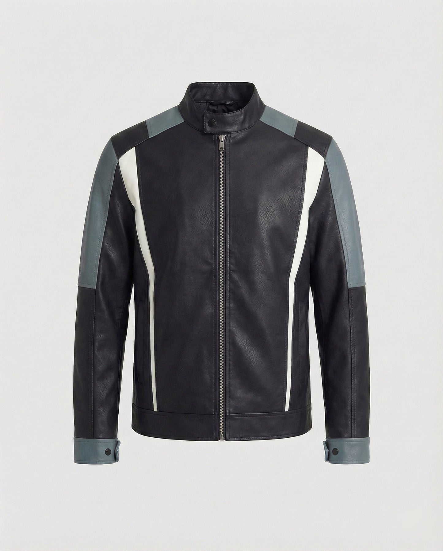 Herren Lederjacke Stehkragen Panelleder Schwarz - Norvielle