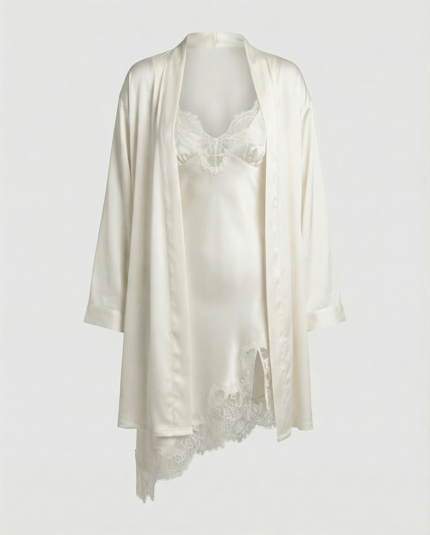 Damen Satin Nachtwäsche Set mit Spitze