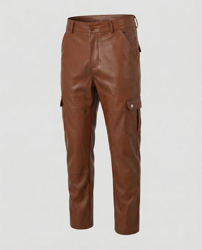 Herren Cargo-Hose Kunstleder Mit Seitentaschen