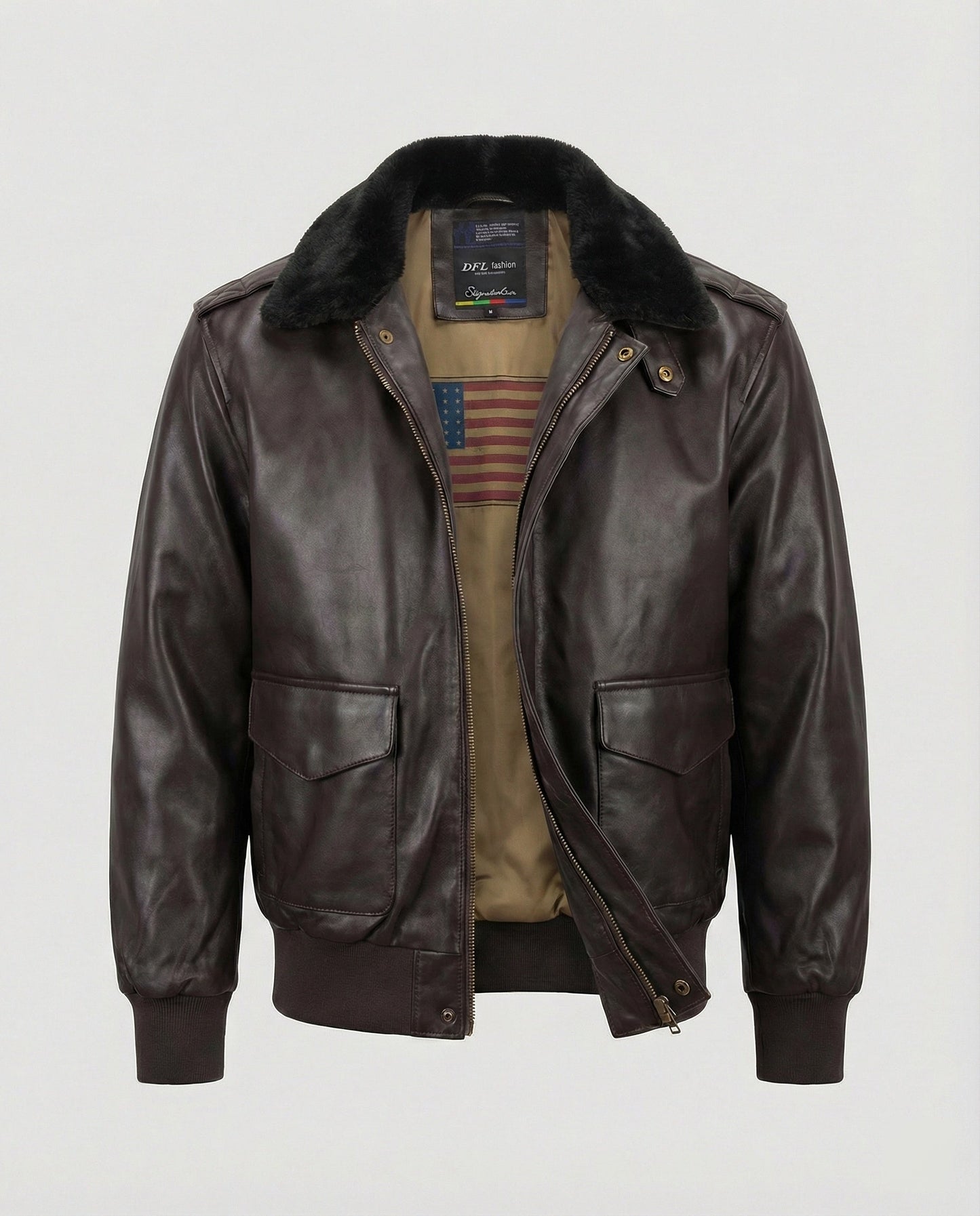 Herren Lederjacke Kunstpelz Futter Schwarz - Norvielle