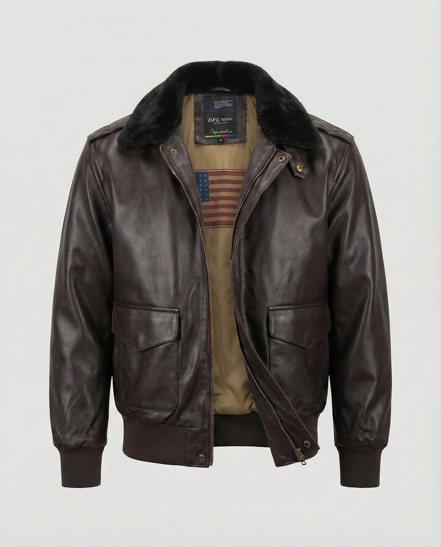 Herren Lederjacke Kunstpelz Futter Schwarz - Norvielle