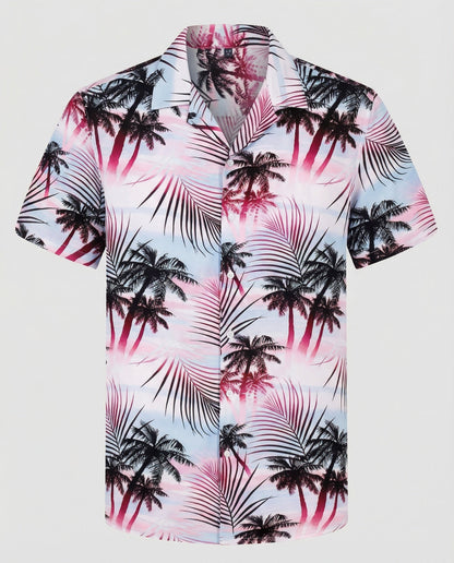 Herren Hawaiihemd Kurzarm Palmenprint