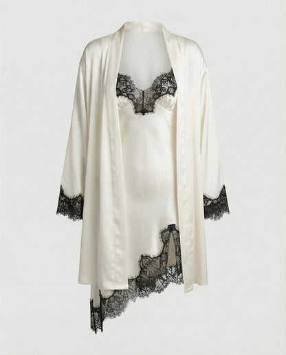 Damen Satin Nachtwäsche Set mit Spitze